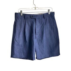 Banana Republic Mens 31 Linen Bermuda Shorts Navy Blue 7" Minimalist Preppy